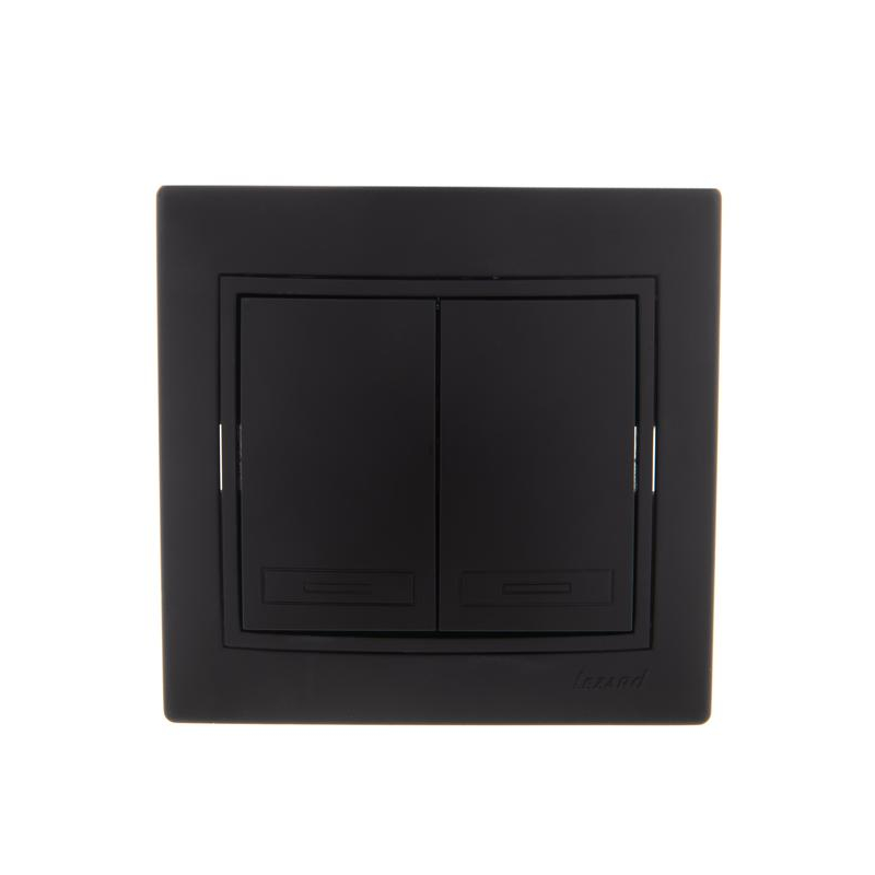 Выключатель 2-кл. 1п СП Мира 10А IP20 со вставкой черн. бархат LEZARD 701-4242-101