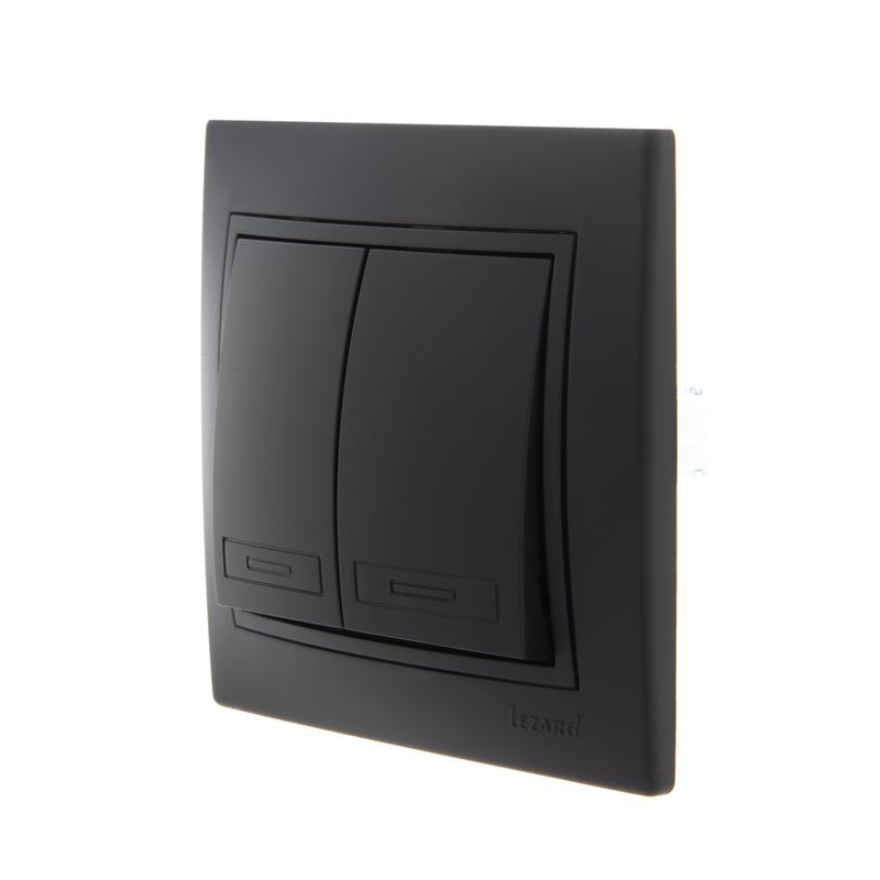 Выключатель 2-кл. 1п СП Мира 10А IP20 со вставкой черн. бархат LEZARD 701-4242-101