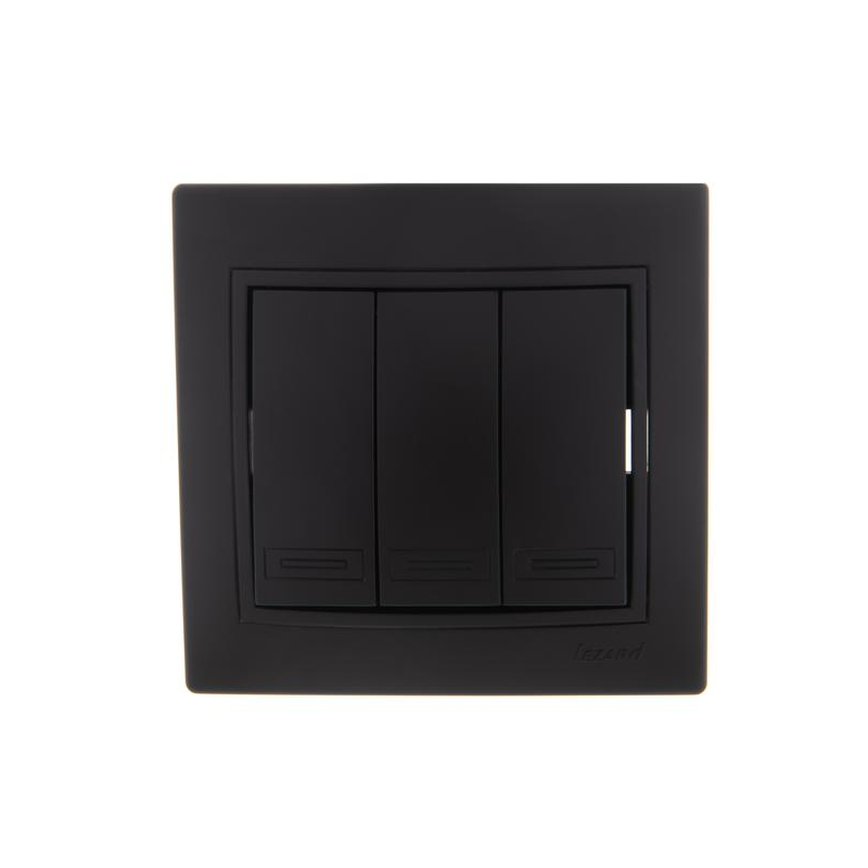 Выключатель 3-кл. 1п СП Мира 10А IP20 со вставкой черн. бархат LEZARD 701-4242-109