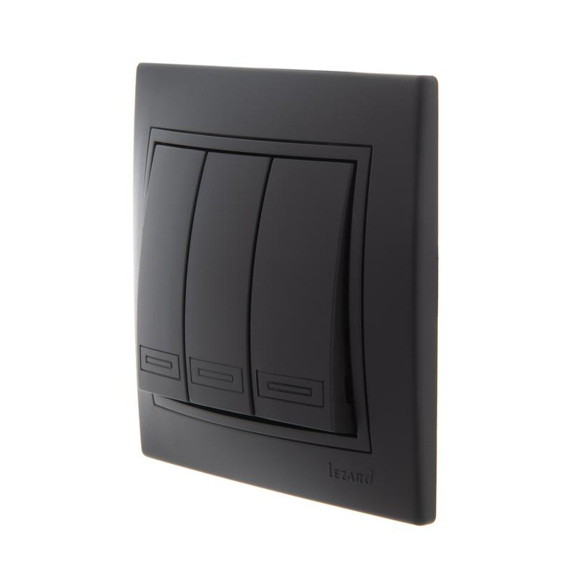 Выключатель 3-кл. 1п СП Мира 10А IP20 со вставкой черн. бархат LEZARD 701-4242-109