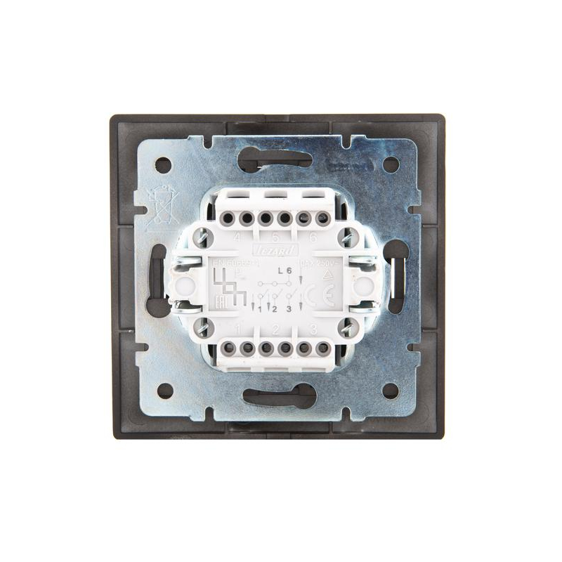 Выключатель 3-кл. 1п СП Мира 10А IP20 со вставкой черн. бархат LEZARD 701-4242-109