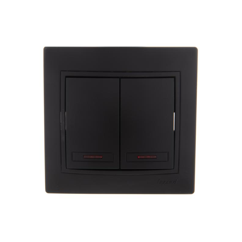 Выключатель 2-кл. 1п СП Мира 10А IP20 с подсветкой со вставкой черн. бархат LEZARD 701-4242-112