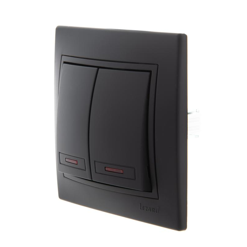 Выключатель 2-кл. 1п СП Мира 10А IP20 с подсветкой со вставкой черн. бархат LEZARD 701-4242-112