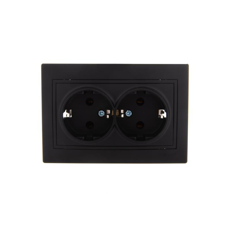 Розетка 2-м СП Мира 16А IP20 с заземл. керам. черн. бархат LEZARD 701-4242-127