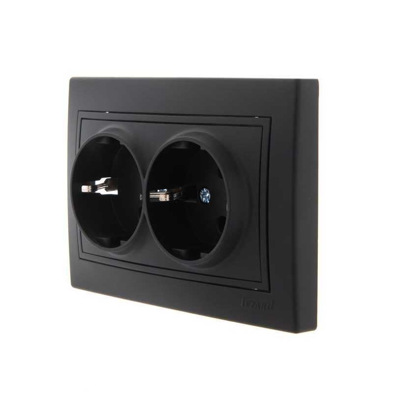 Розетка 2-м СП Мира 16А IP20 с заземл. керам. черн. бархат LEZARD 701-4242-127