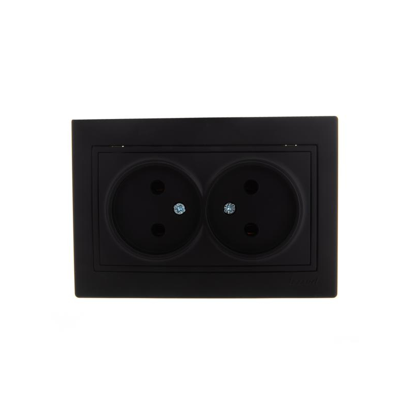 Розетка 2-м СП Мира 16А IP20 без заземл. со вставкой керамика черн. бархат LEZARD 701-4242-128
