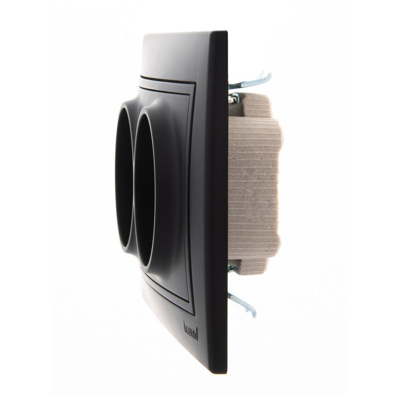 Розетка 2-м СП Мира 16А IP20 без заземл. со вставкой керамика черн. бархат LEZARD 701-4242-128