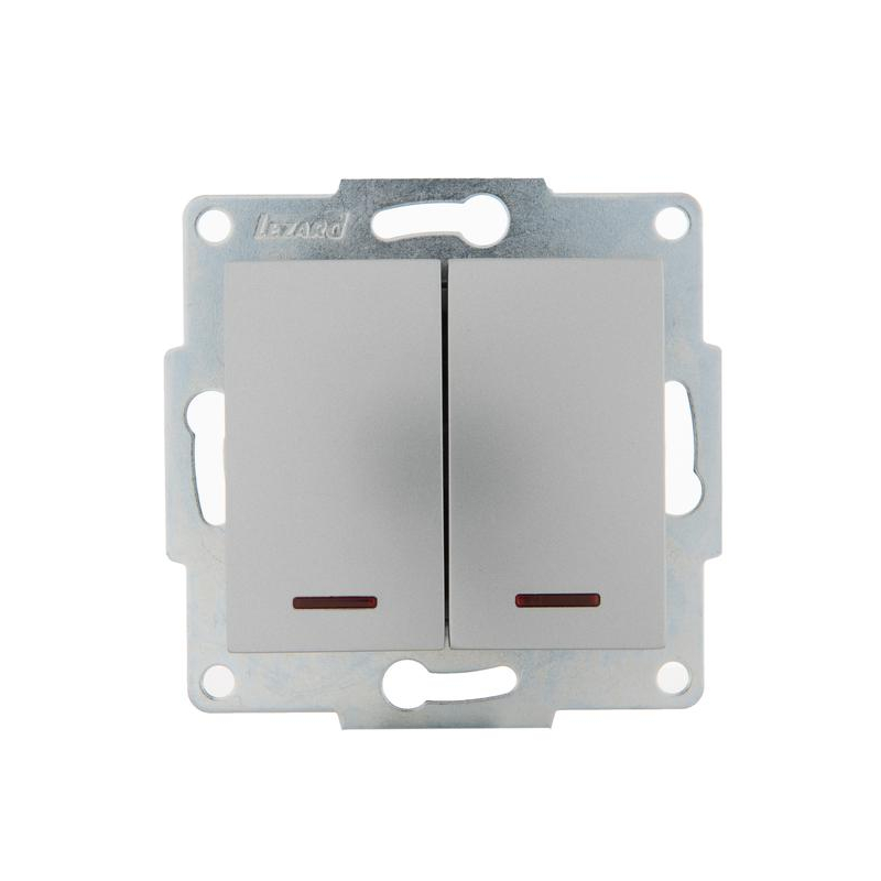 Механизм выключателя 2-кл. 1п СП Karina 10А IP20 с подсветкой матов. серебр. LEZARD 707-4388-112