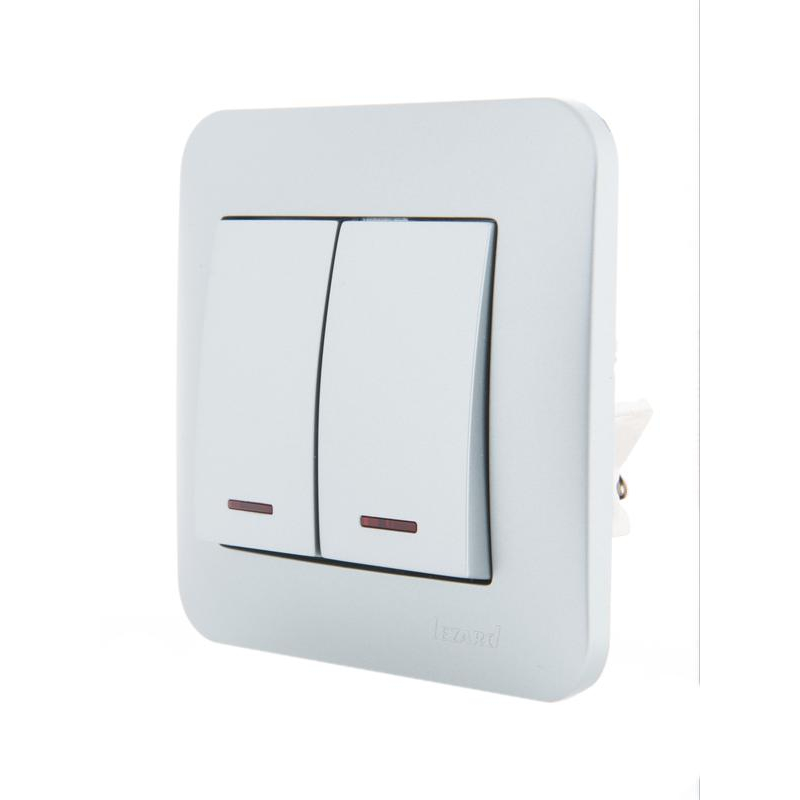 Механизм выключателя 2-кл. 1п СП Karina 10А IP20 с подсветкой матов. серебр. LEZARD 707-4388-112