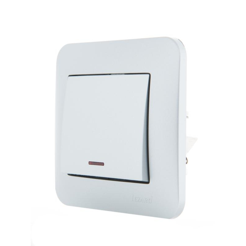 Механизм выключателя 1-кл. 1п СП Karina 10А IP20 с подсветкой матов. серебр. LEZARD 707-4388-111