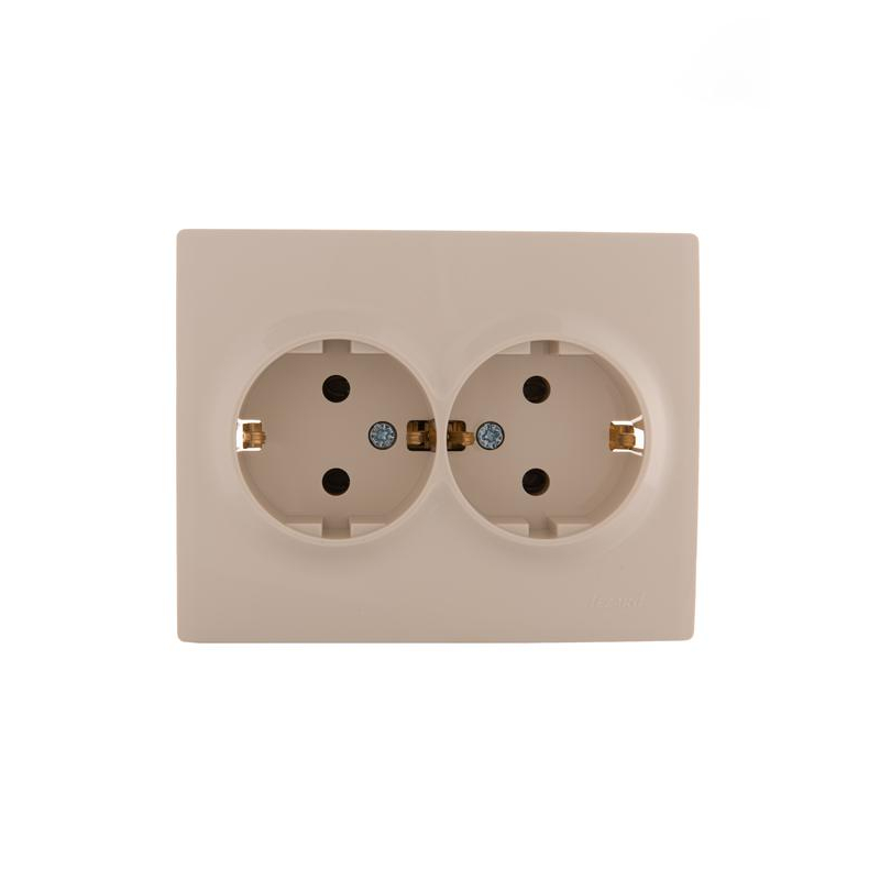 Розетка 2-м СП KARINA термопласт с заземл. крем. LEZARD 707-0300-127B