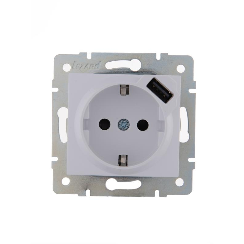 Механизм розетки 1-м СП KARINA 16А с з/к + USB разъем бел. LEZARD 707-0288-181