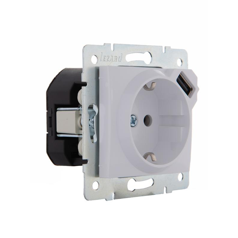 Механизм розетки 1-м СП KARINA 16А с з/к + USB разъем бел. LEZARD 707-0288-181