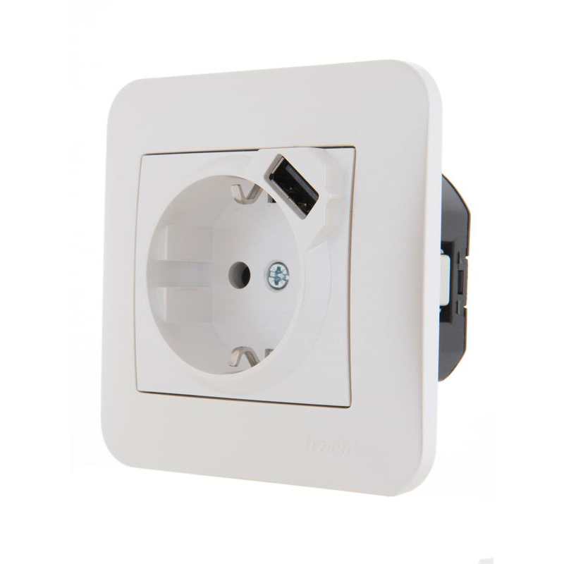 Механизм розетки 1-м СП Karina 16А с заземл. с USB-разъемом жемчуж./бел. перламутр. LEZARD 707-3088-181
