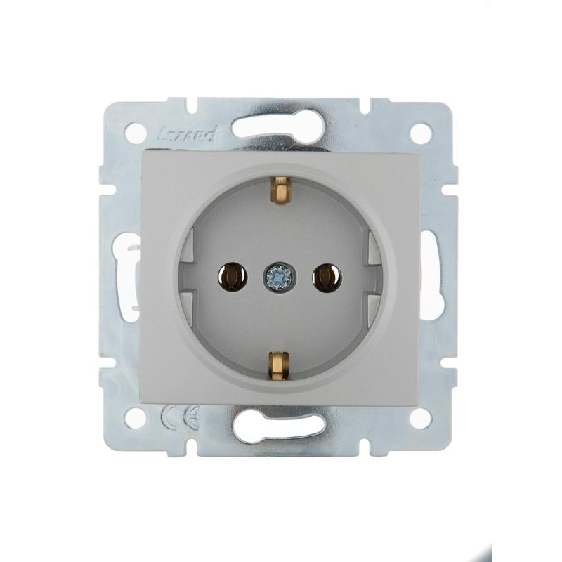 Механизм розетки 1-м СП Karina с заземл. термопласт матов. серебр. LEZARD 707-4388-122B