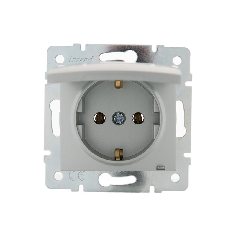 Механизм розетки 1-м СП Karina с заземл. с крышкой термопласт матов. серебр. LEZARD 707-4388-123B