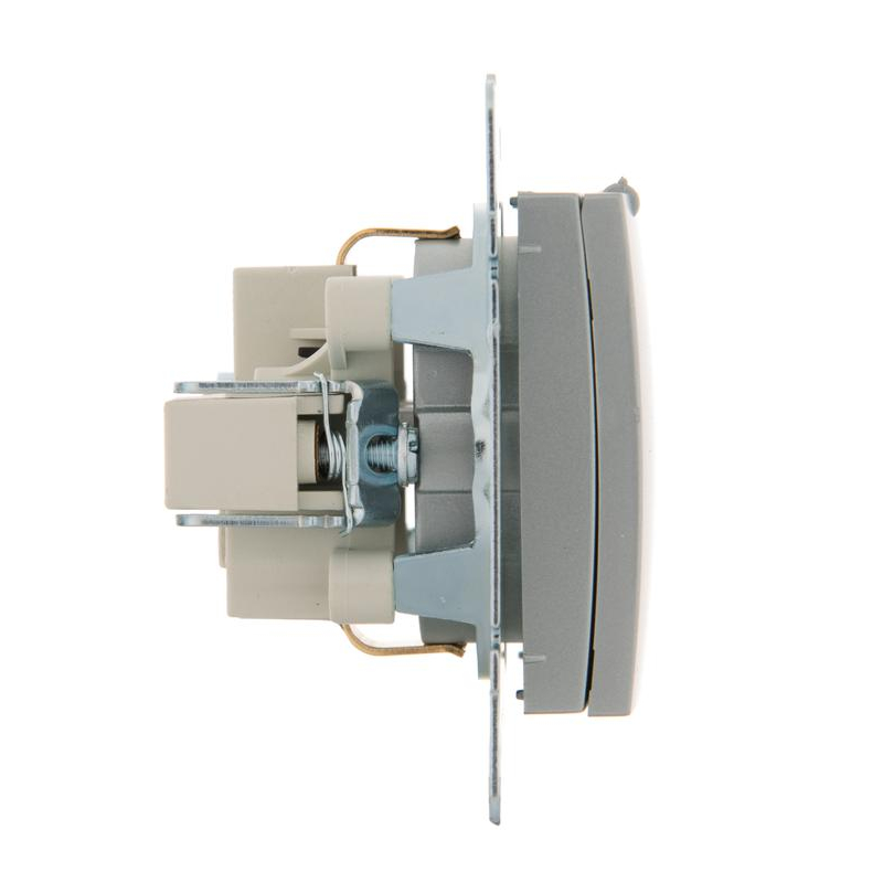 Механизм розетки 1-м СП Karina с заземл. с крышкой термопласт матов. серебр. LEZARD 707-4388-123B