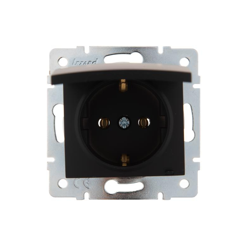 Механизм розетки 1-м СП KARINA с защ. крышкой термопласт с заземл. черн. бархат LEZARD 707-4288-123B