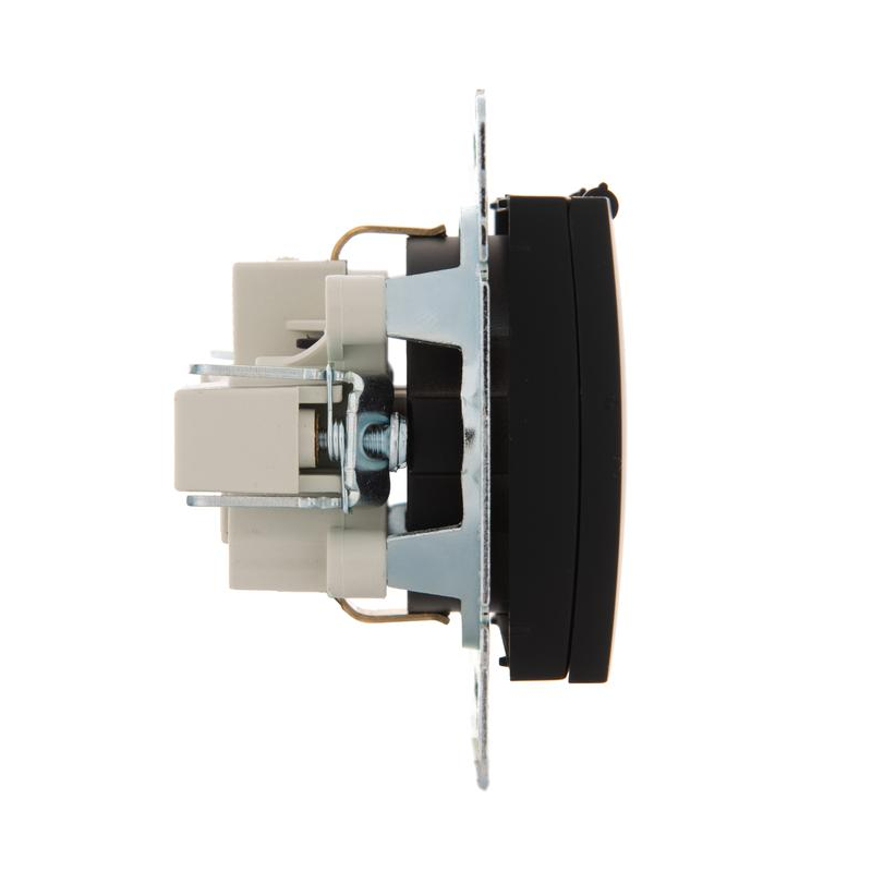 Механизм розетки 1-м СП KARINA с защ. крышкой термопласт с заземл. черн. бархат LEZARD 707-4288-123B