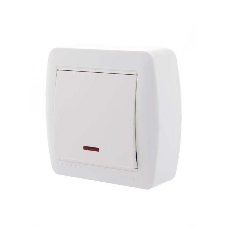 Выключатель 1-кл. ОП Демет 10А IP20 с подсветкой бел. LEZARD 711-0200-111