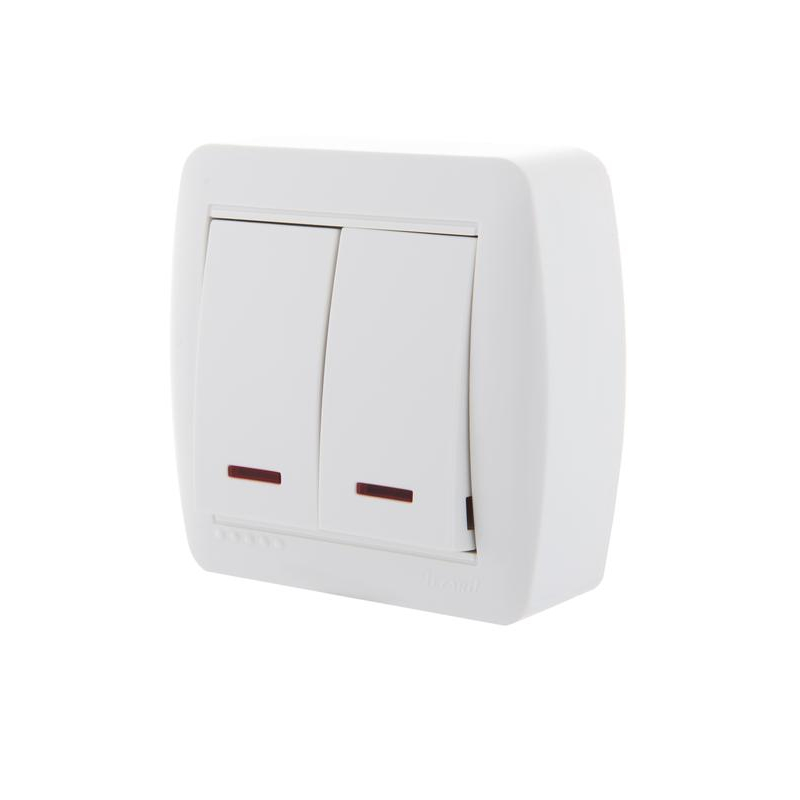 Выключатель 2-кл. ОП Демет 10А IP20 с подсветкой бел. LEZARD 711-0200-112