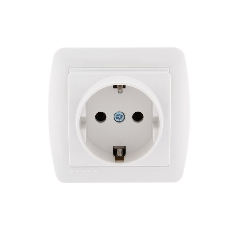 Розетка 1-м ОП Демет 16А IP20 с заземл. керамика бел. LEZARD 711-0200-122