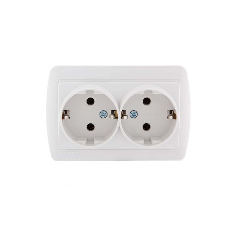 Розетка 2-м ОП Демет 16А IP20 с заземл. закрыт. корпус керамика бел. LEZARD 711-0200-127