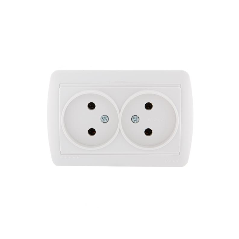 Розетка 2-м ОП Демет 16А IP20 без заземл. закрыт. корпус керамика бел. LEZARD 711-0200-128