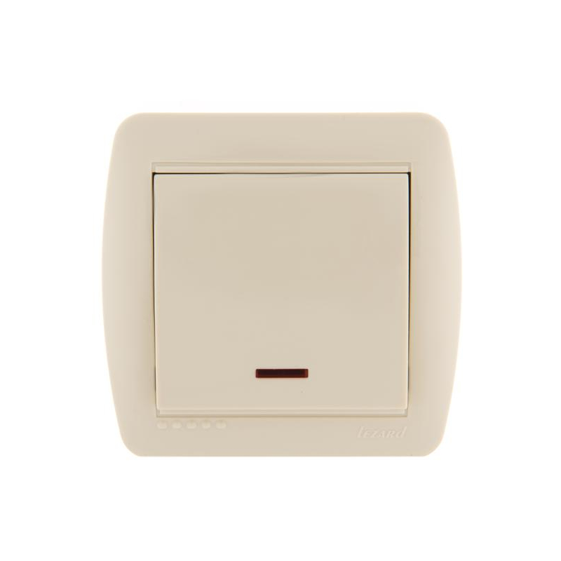 Выключатель 1-кл. ОП Демет 10А IP20 с подсветкой крем. LEZARD 711-0300-111
