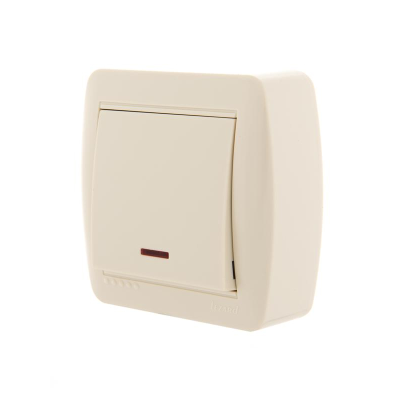 Выключатель 1-кл. ОП Демет 10А IP20 с подсветкой крем. LEZARD 711-0300-111