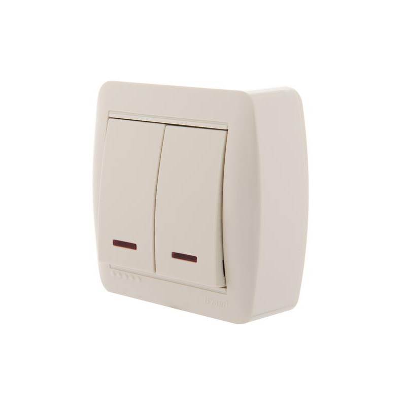 Выключатель 2-кл. ОП Демет 10А IP20 с подсветкой крем. LEZARD 711-0300-112