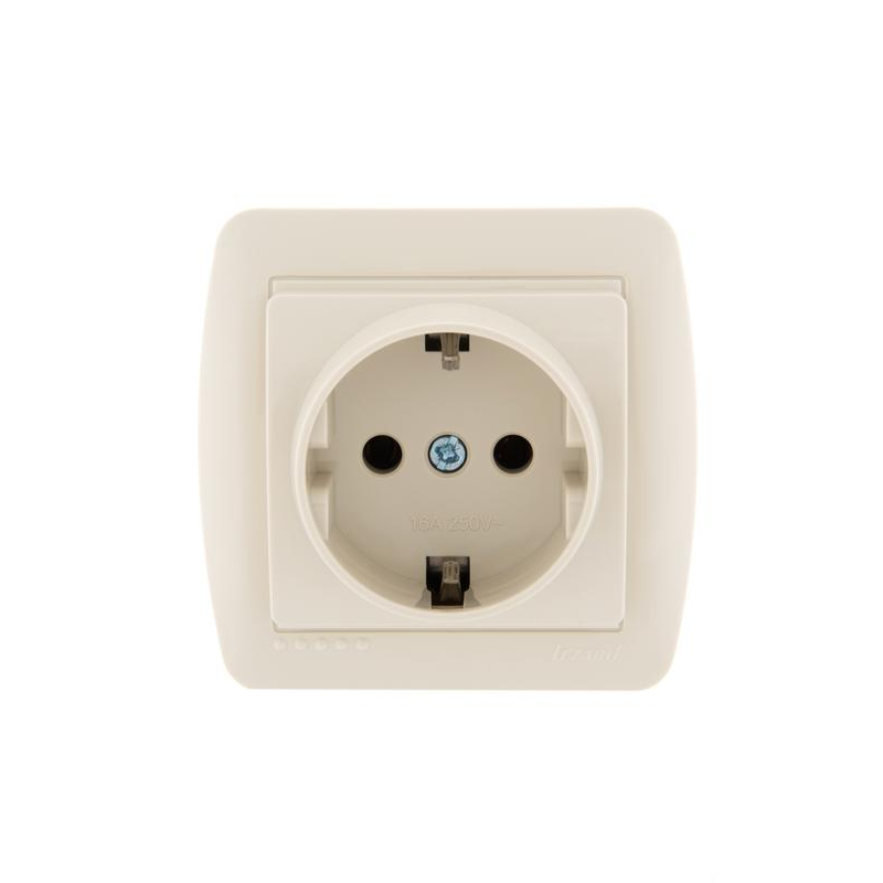 Розетка 1-м ОП Демет 16А IP20 с заземл. керамика крем. LEZARD 711-0300-122