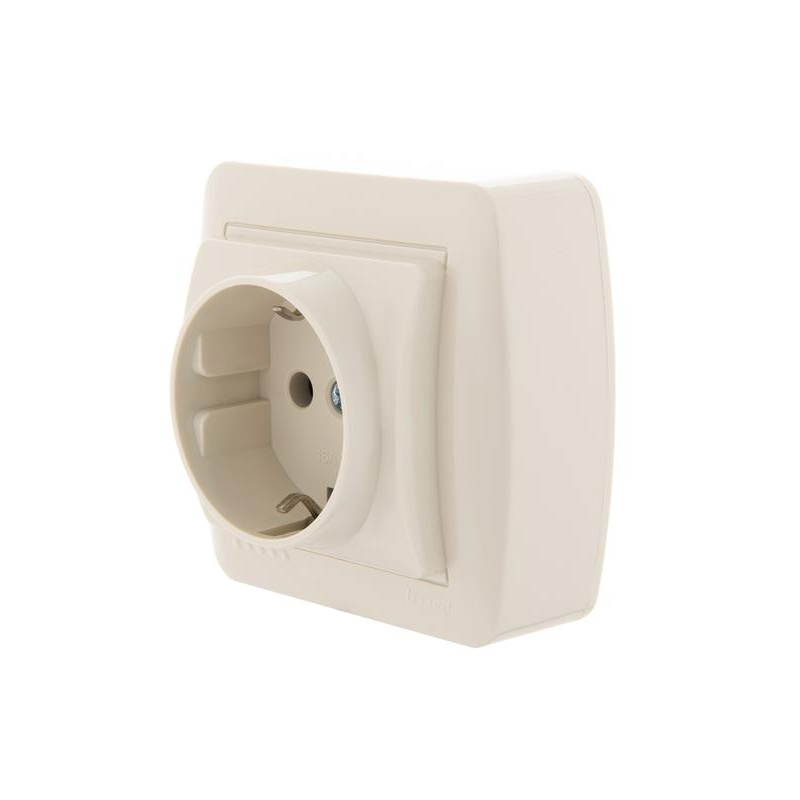 Розетка 1-м ОП Демет 16А IP20 с заземл. керамика крем. LEZARD 711-0300-122