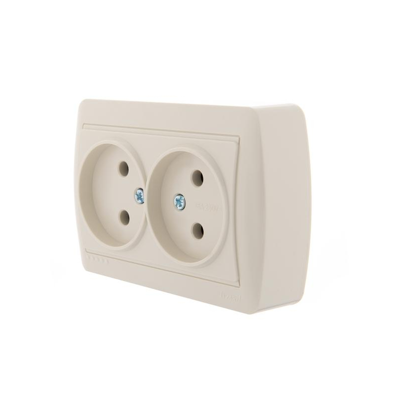 Розетка 2-м ОП Демет 16А IP20 без заземл. закрыт. корпус керамика крем. LEZARD 711-0300-128