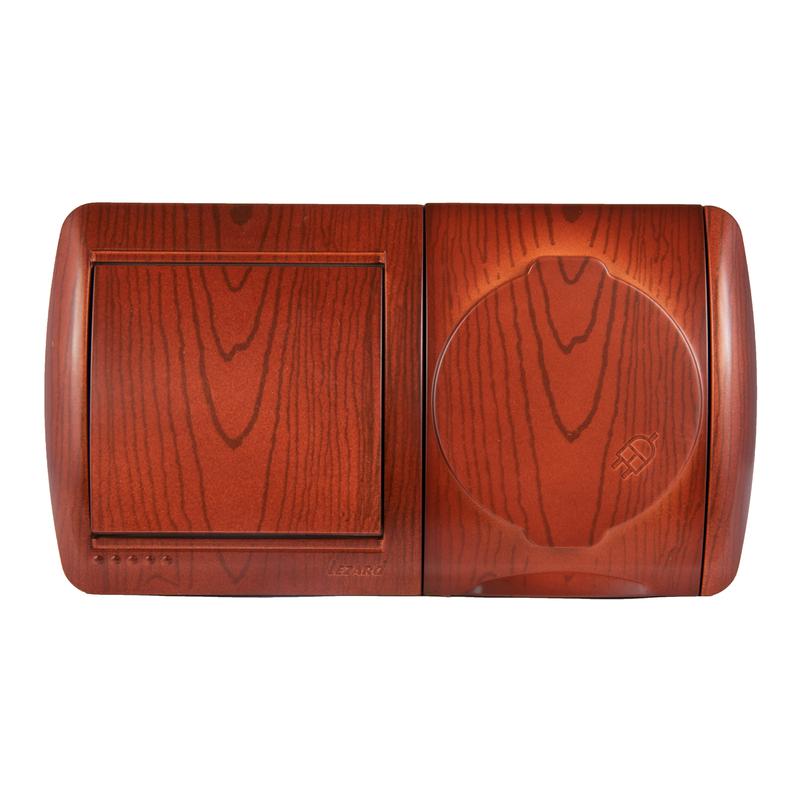 Блок ОП Ната IP20 горизонт. вишня. (1-кл. выкл. + розетка евро с заземл. с крыш.) LEZARD 710-0600-170