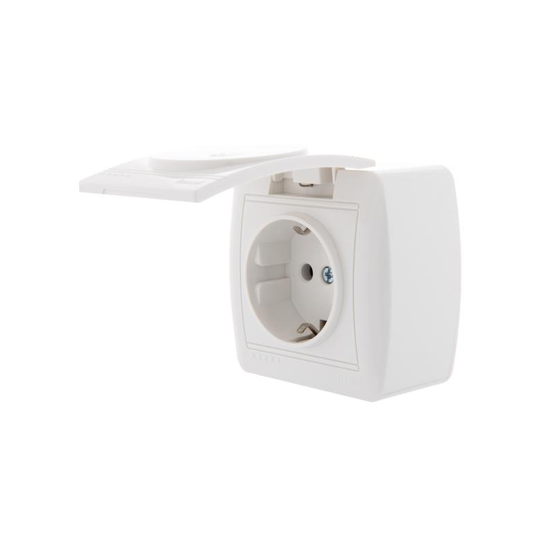Розетка 1-м ОП Демет с защ. крышкой керам. с заземл. бел. LEZARD 711-0200-123