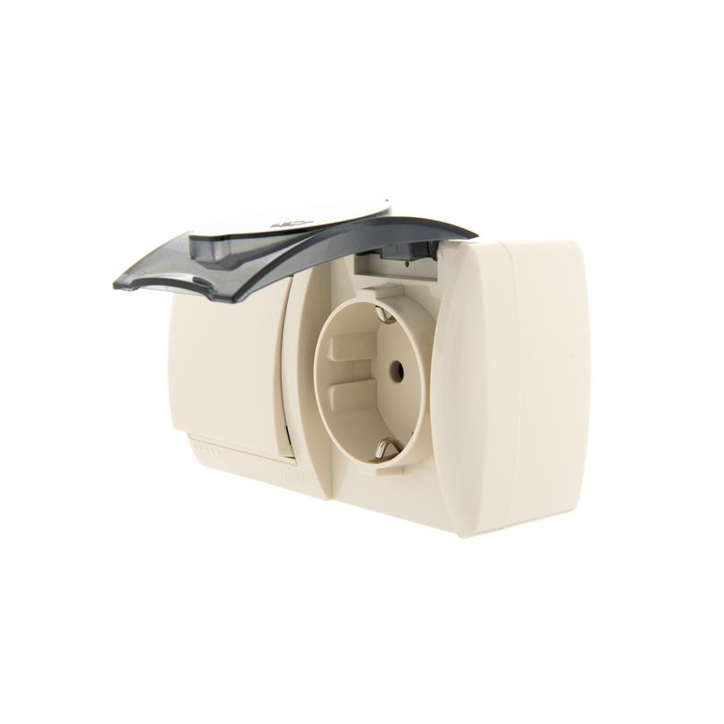 Блок ОП Ната IP20 горизонт. крем. (1-кл. выкл. + розетка евро с заземл. с крыш.) LEZARD 710-0300-170