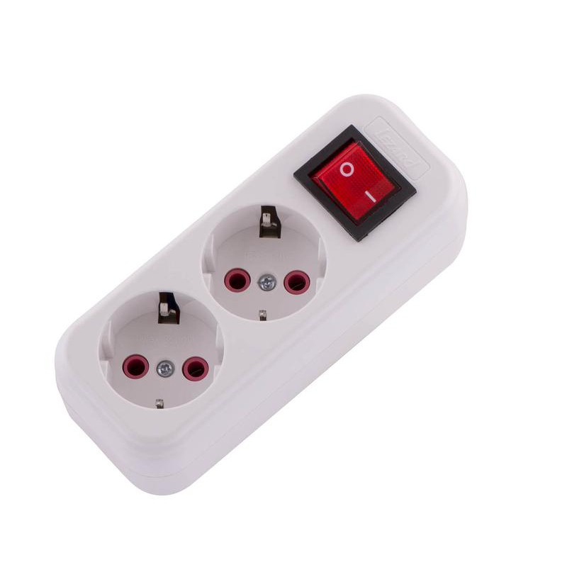 Колодка удлинителя 2-м без заземл. 16 А IP20 с выкл. LEZARD 720-0200-202