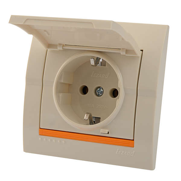 Розетка 1-м СП Дери с защ. крышкой бакелит с заземл. крем./крем. LEZARD 702-0303-123B