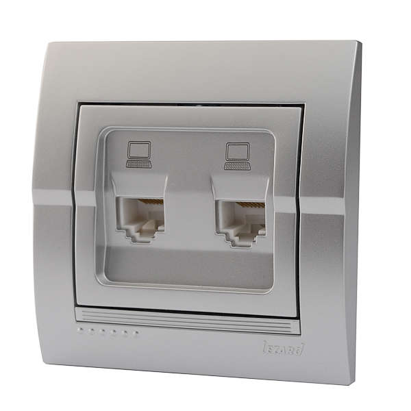 Розетка компьютерная 2-м СП Дери серебр. метал. LEZARD 702-2828-141