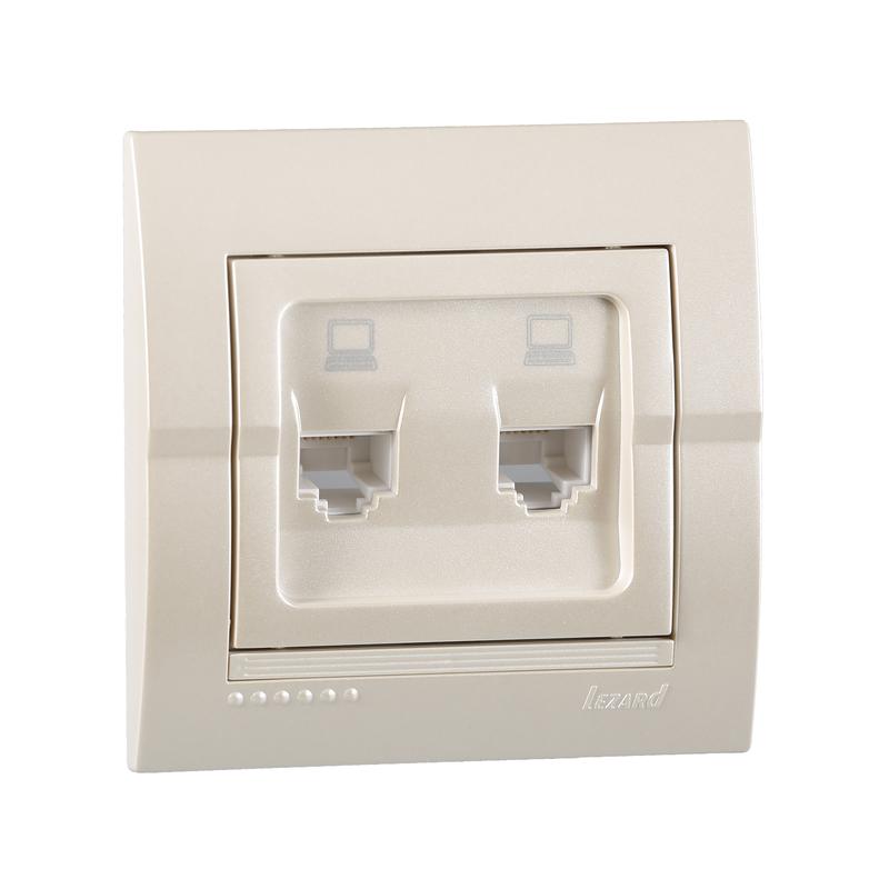 Розетка компьютерная 2-м СП Дери жемчуж./бел. метал. LEZARD 702-3030-141