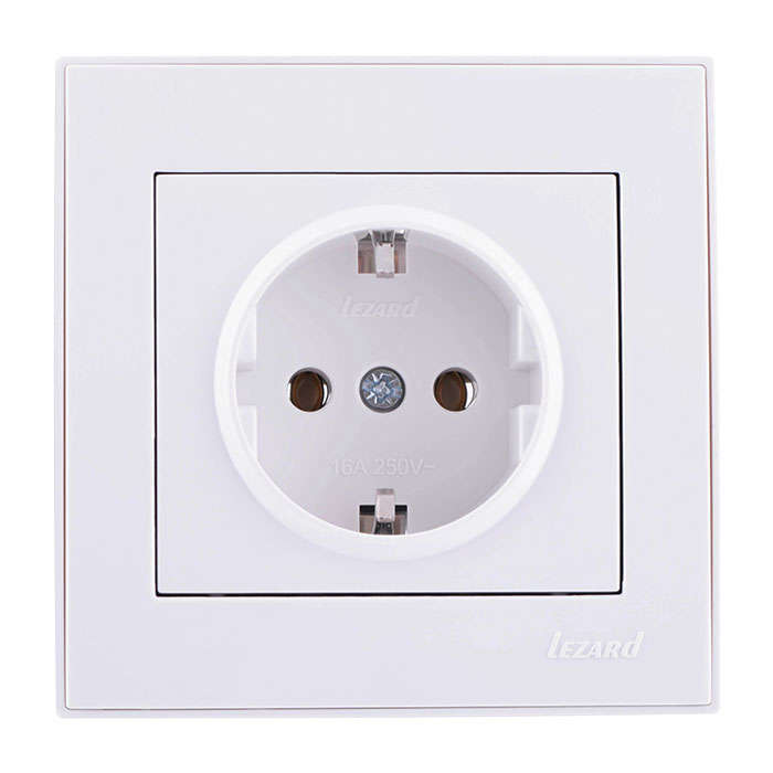 Розетка 1-м СП Рейн керам. с заземл. бел. LEZARD 703-0202-122