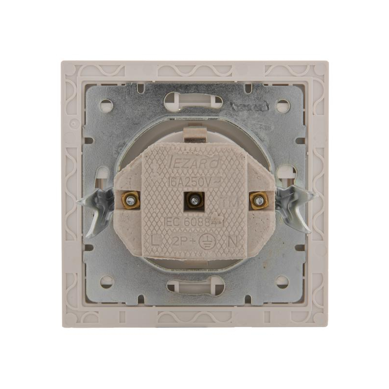 Розетка 1-м СП Рейн с защ. крышкой керам. с заземл. бел. LEZARD 703-0202-123