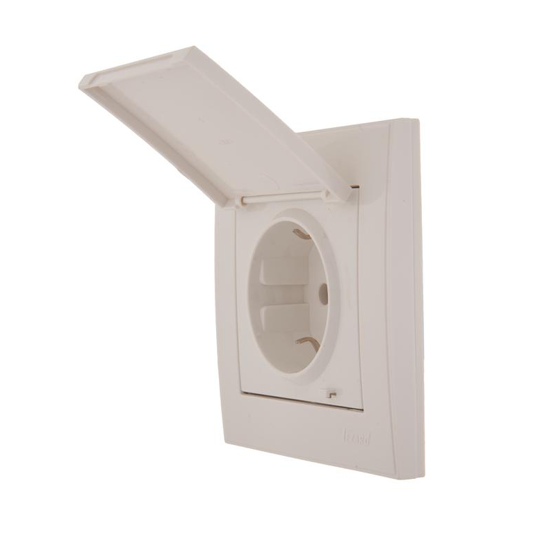 Розетка 1-м СП Рейн с защ. крышкой керам. с заземл. бел. LEZARD 703-0202-123