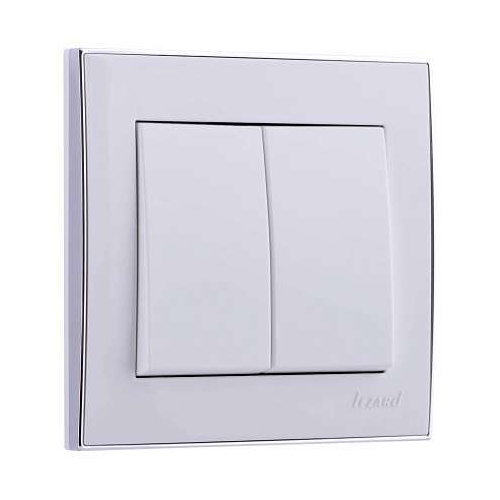 Выключатель 2-кл. СП Рейн 10А IP20 с хром. боковой вставкой бел. LEZARD 703-0225-101