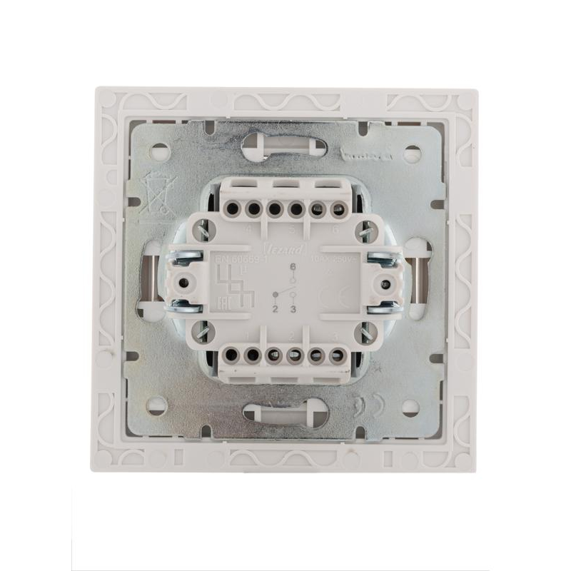 Выключатель проходной 1-кл. СП Рейн 10А IP20 с хром. боковой вставкой бел. LEZARD 703-0225-105