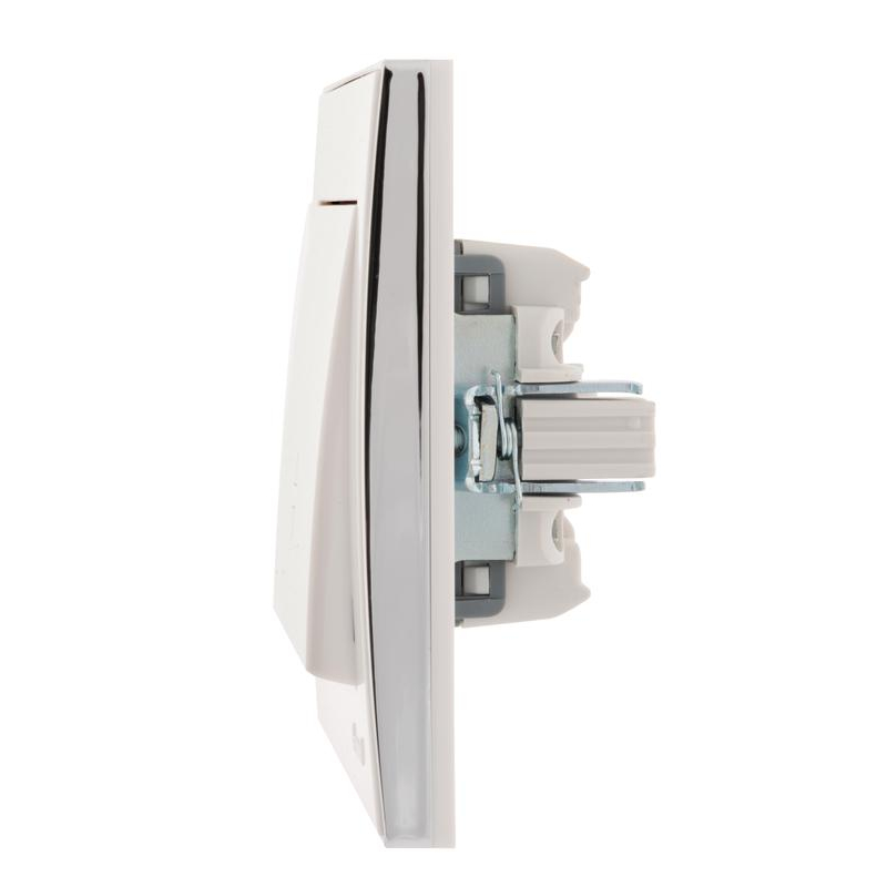 Выключатель проходной 1-кл. СП Рейн 10А IP20 с хром. боковой вставкой бел. LEZARD 703-0225-105