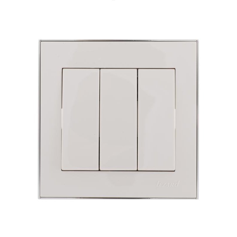 Выключатель 3-кл. СП Рейн 10А IP20 с хром. боковой вставкой бел. LEZARD 703-0225-109