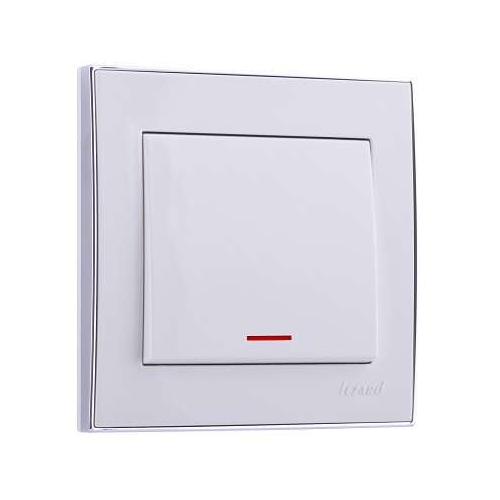 Выключатель 1-кл. СП Рейн 10А IP20 с подсветкой с хром. боковой вставкой бел. LEZARD 703-0225-111