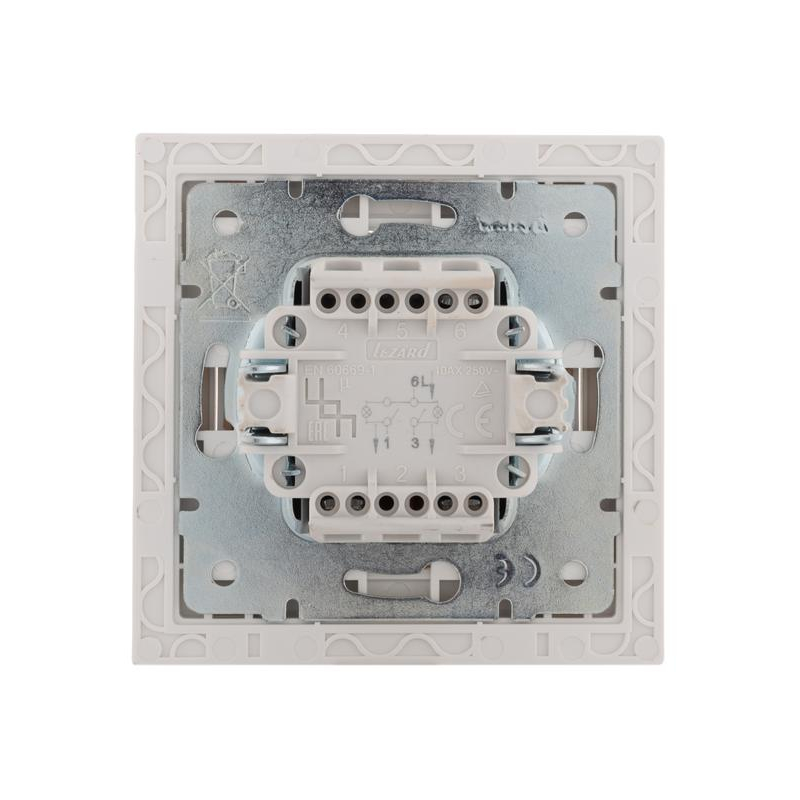 Выключатель 2-кл. СП Рейн 10А IP20 с подсветкой с хром. боковой вставкой бел. LEZARD 703-0225-112